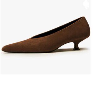 miss left Coffee Kitten Heels Office Professional Shoes Pointed Toe V-Cut Pumps